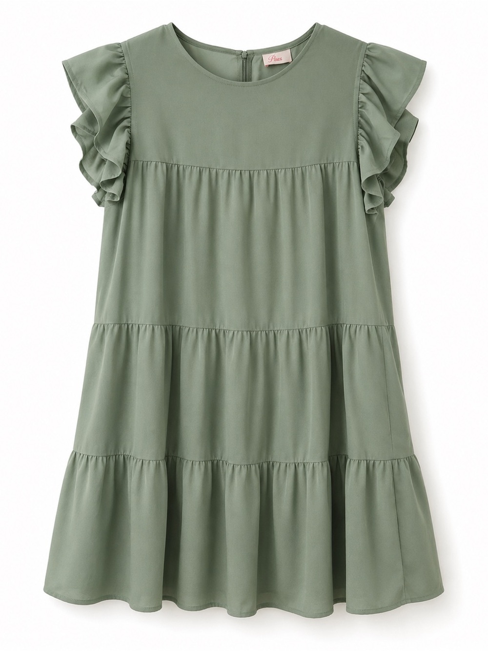 Pink Lily Sage Green Tiered Ruffle Sleeve Dress